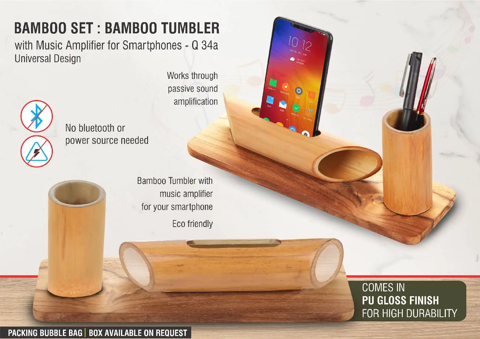 Wholesale New Design Promotional Luxury Design  Bamboo Speaker Pen and Phone Stand Bamboo Tumbler Bamboo Music Amplifier