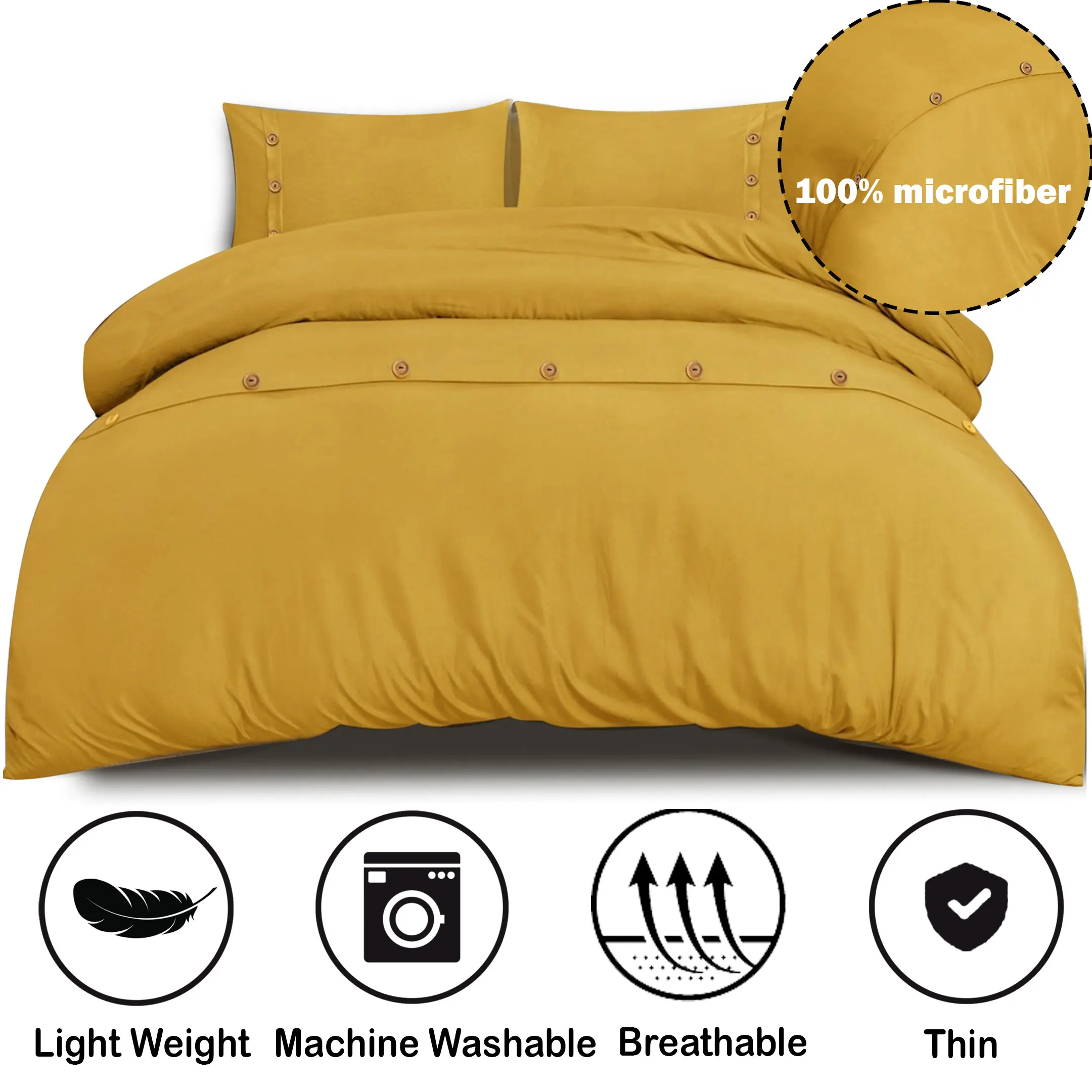 Wood Button Style Ochre duvet cover set Microfiber Duvet Set bedding wholesale 100% premium quality duvet bedding set covers