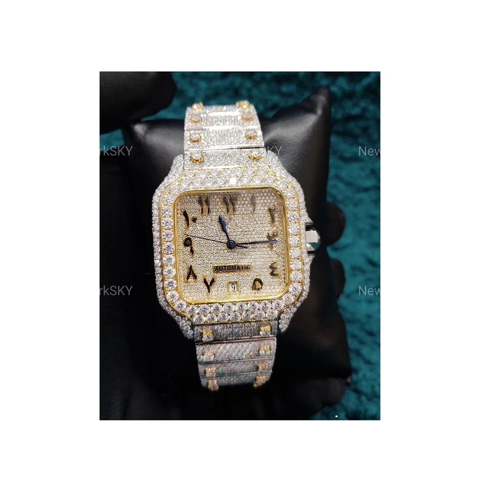 High Quality Natural Quartz Diamond Watch with VVS Clarity Moissanite Iced Stainless Steel Dial Glass Window-Exclusively India