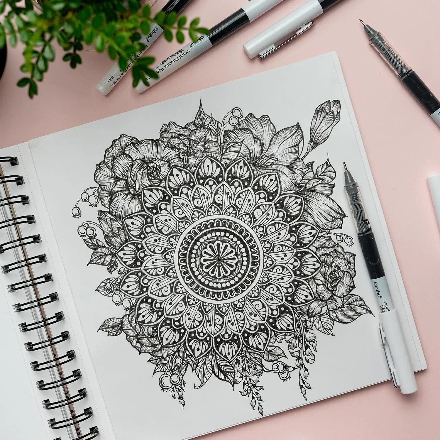 Ohuhu 9 Sizes Liquid Fineliner Pens Pigment Black Ink Micro Pens Assorted Point Smooth Writing Drawing Sketching Journaling Arti