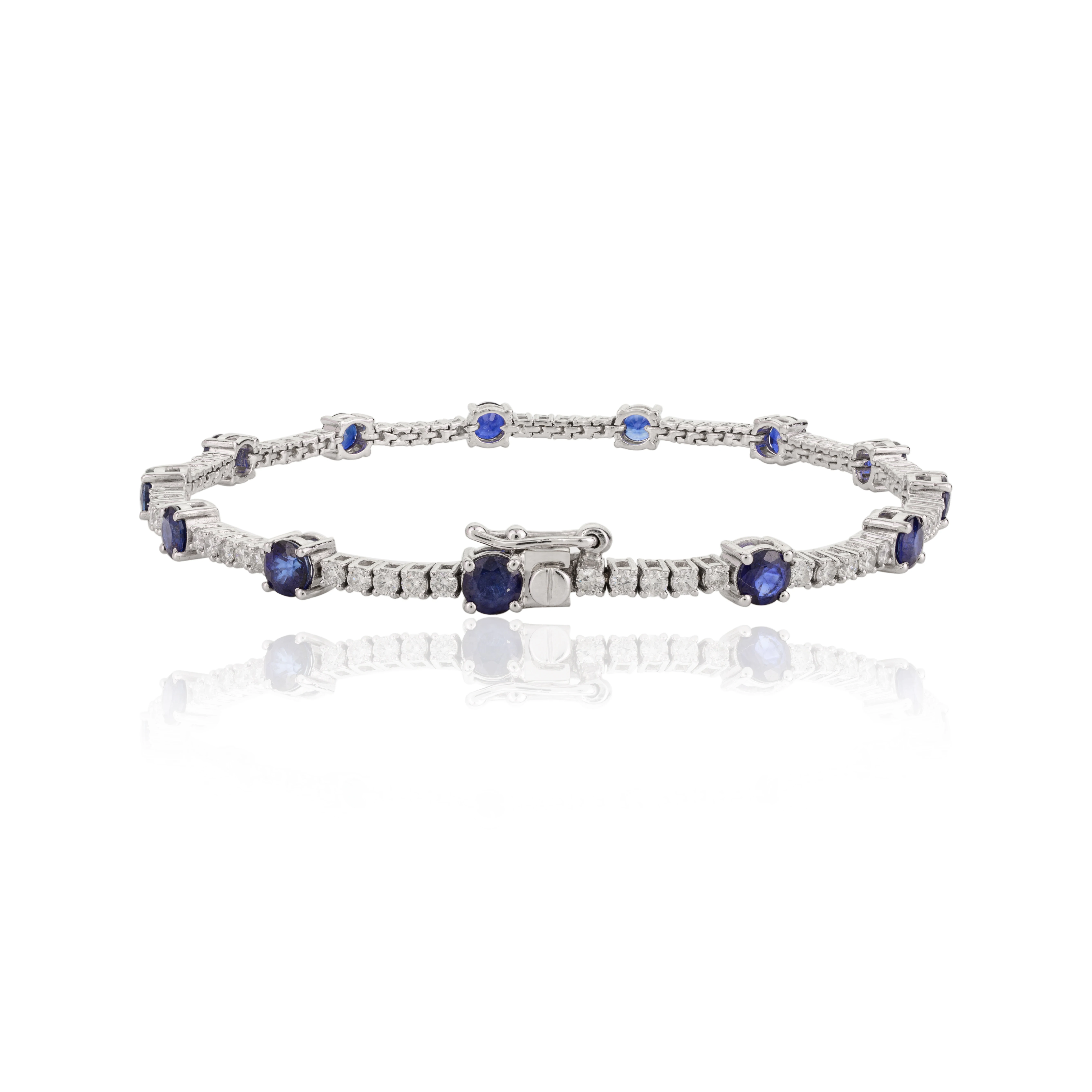 New Arrivals Latest Luxury Collection 100% Natural Blue Sapphire and Diamond Tennis Bracelet 18k White Gold Handmade Jewelry