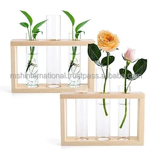 Creative Hydroponic Plants Office Desktop Ball Vase Wood Stand Ornaments Hanging Glass Vase