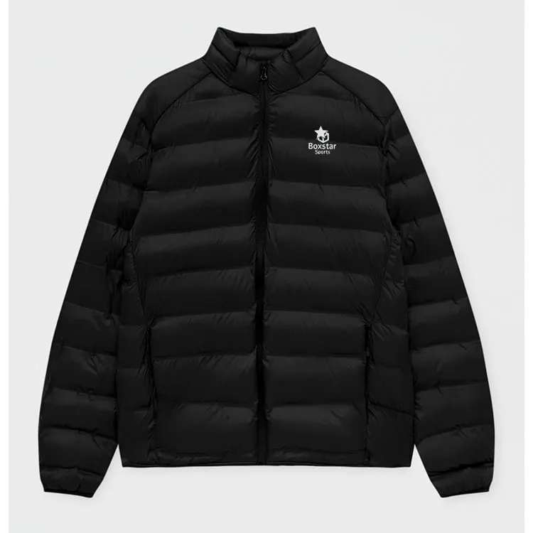 Wholesale Custom Logo Light Warm Duck Feather Custom Logo Nylon Black Hooded Winter Bubble Puff