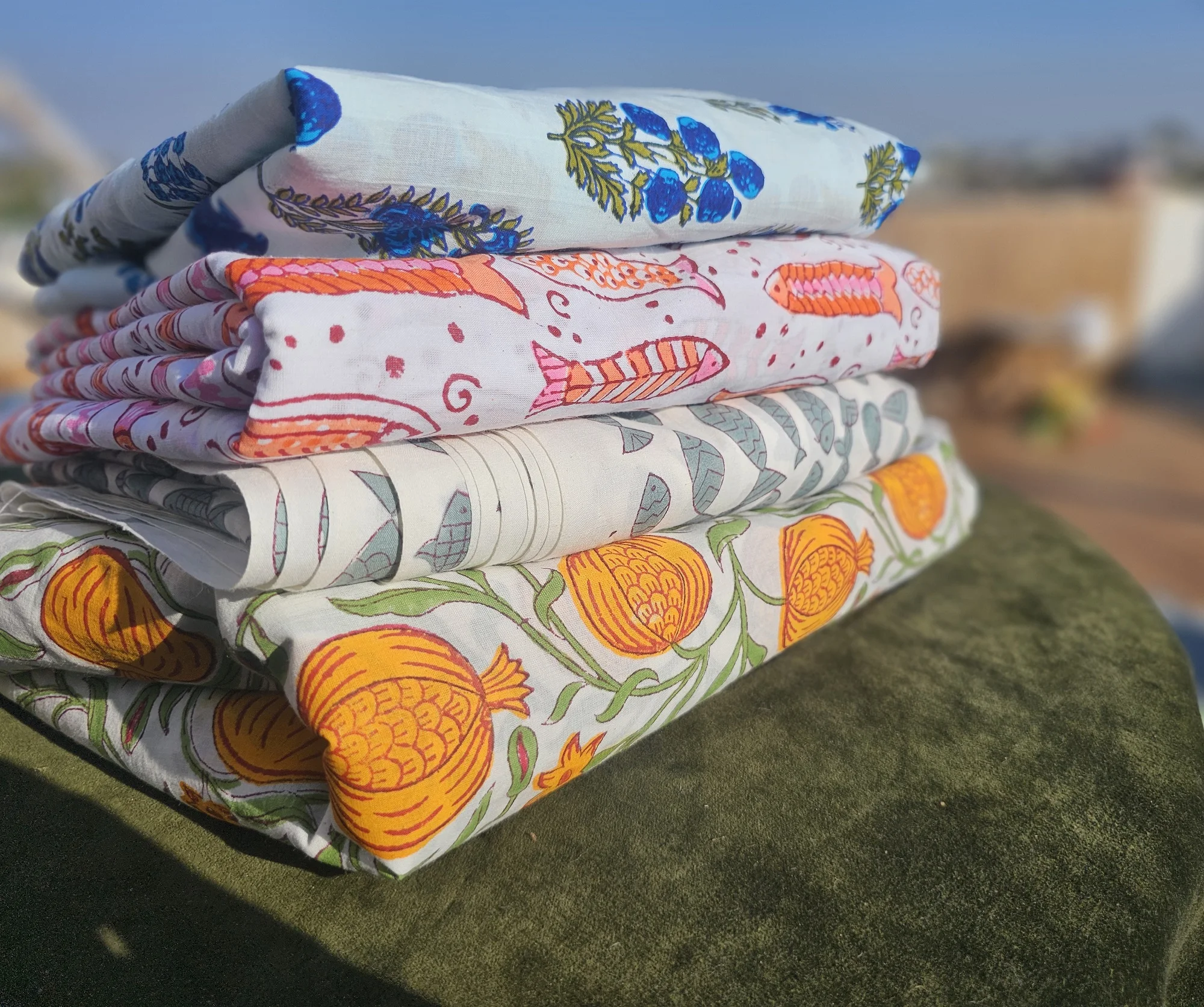 Natural Indian Handmade Cotton Hand Block Printed Fabric Floral Printed Cotton Voile Fabric For Multi Purpose Use