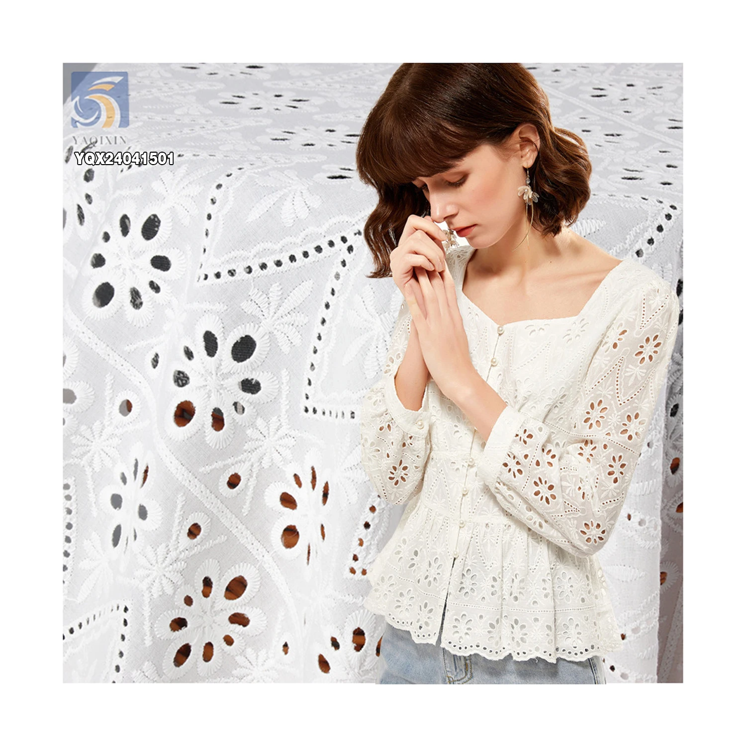 Multicolor Combed Pure Cotton Thread Embroidery Fabric Novel Design Good Price Swiss 100% Cotton Lace Fabric