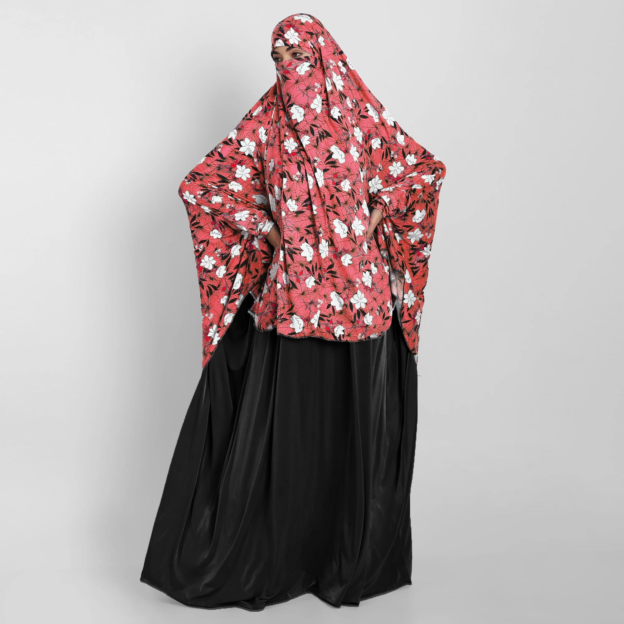 Soft Premium Quality Floral Printed Viscose Lycraa Stretchable Long Women Instant Khimar Makhna Hijab