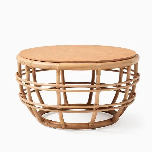 Handwicker Rattan Round Coffee Table Wood Top Living Room Furniture Rustic Design Home Furniture Wholesale From India