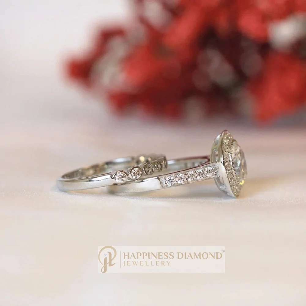 Premium Grade 3.40CT Dainty Bridal Set Brilliant Cut Moissanite Diamond Ring Latest Designed Bezel Eternity Ring Set