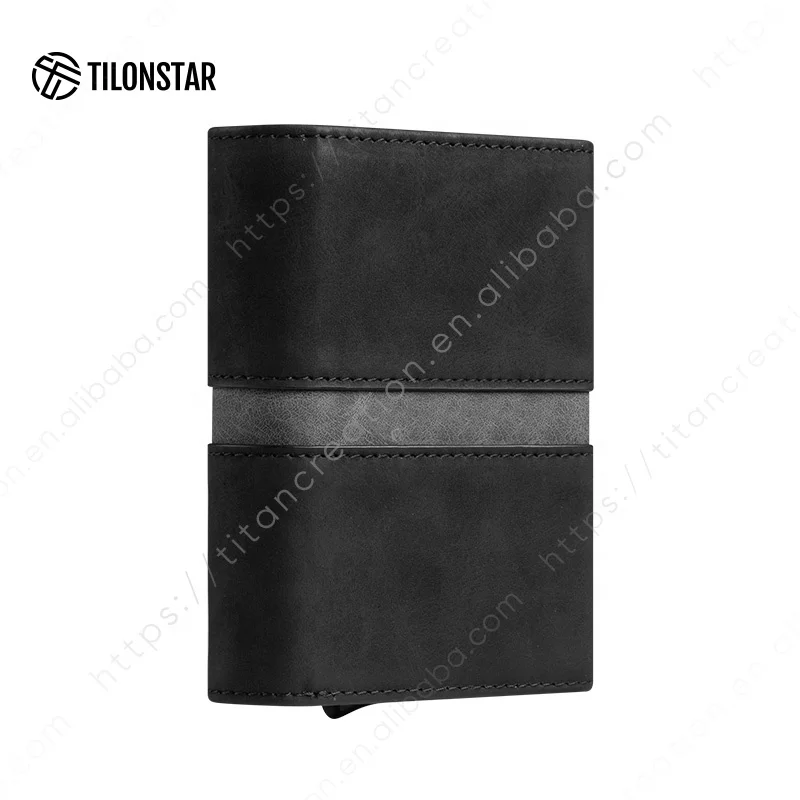 TILONSTAR TVC125 Minimalist Smart Wallet Credit Card Holder RFID Blocking Leather Automatic Pop Up Wallet For Men
