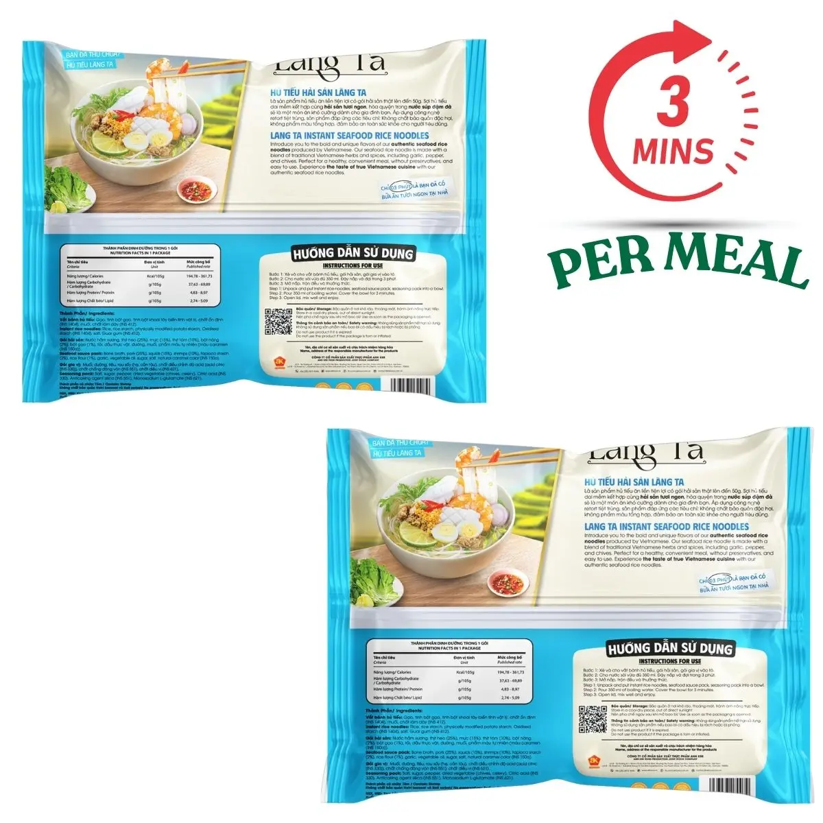 Instant noodles with real seafood sauce 105G pack Seafood Rice Noodles OEM package convenient meal ISO HACCP Vietnam factory