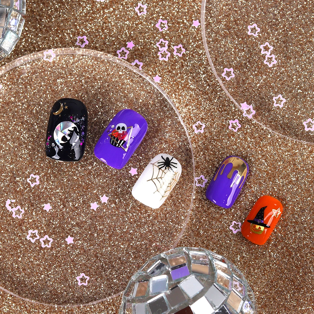 ShineB High Quality Professional Nail Art Remeber halloween hologram Nail deco stickers with Witch Pumpkin Spider Zombie Skull