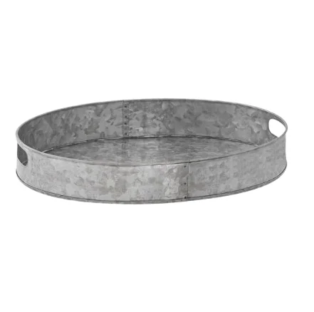 Best Selling Galvanized Finished Tray with Metal Handle Rounded Shape Metal Tray Wholesaler Galvanized Serving Tray