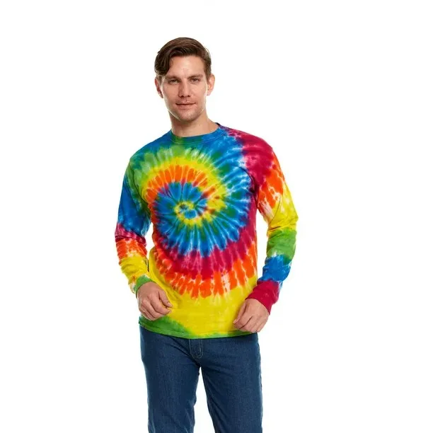 Colorblock Fashion Full Sleeve Elongated T Shirt Tie Dye Fashion Multi Colors Oversized Mens Tee Shirts With Custom Logo