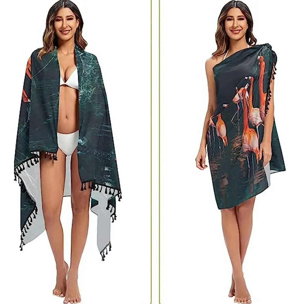 High Quality Women Beach Sarong Bating Suit Cover Ups Wrap Skirt Bikini Pareo for Swimwear-Beautiful Flamingo