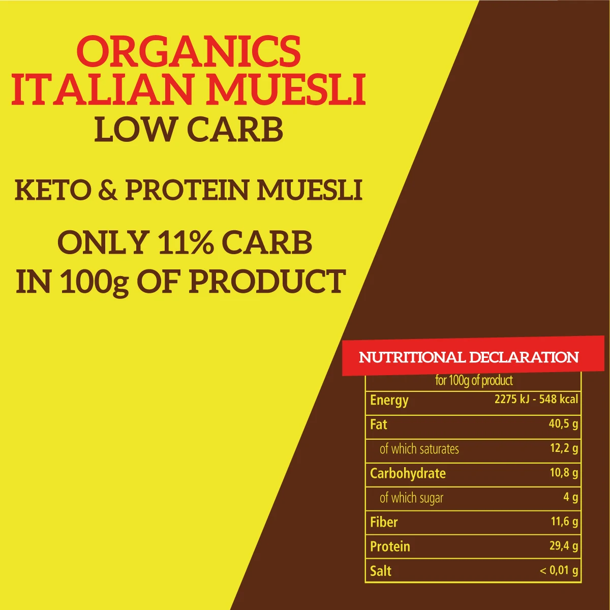 Wholesale Keto Diet Muesli Organic with Cacao Nibs Low Carb High Protein Cereals Breakfast Italian High Quality Products