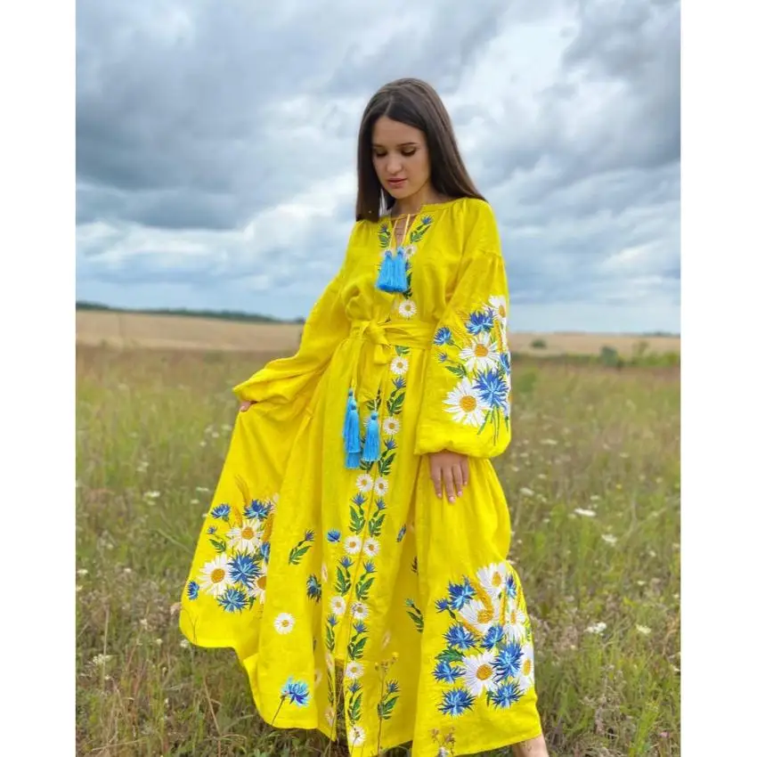 Unique Style Elegant & Modern Ukrainian Embroidered Dress Original Gift For Woman Incredibly Soft Linen Holidays Lady Maxi Dress