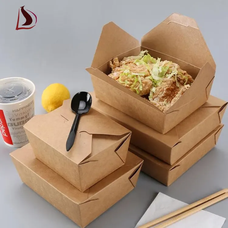 disposable salad takeaway box Outside Printing paper Folding kraft paper salad box take away packaging salad boxes for lunch