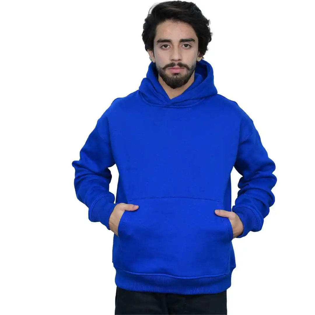 Men Oversized Hoodie Cobalt Blue Cotton Polyester Blend Casual Streetwear Pullover for Stylish Look