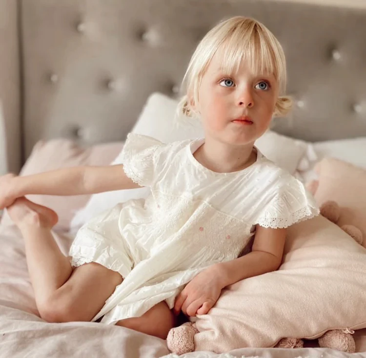 Customized logo Summer 100% Cotton Short Sleeves Smocked Girls Sleepwear Kids Pajamas Dress And Shorts Set For Girl