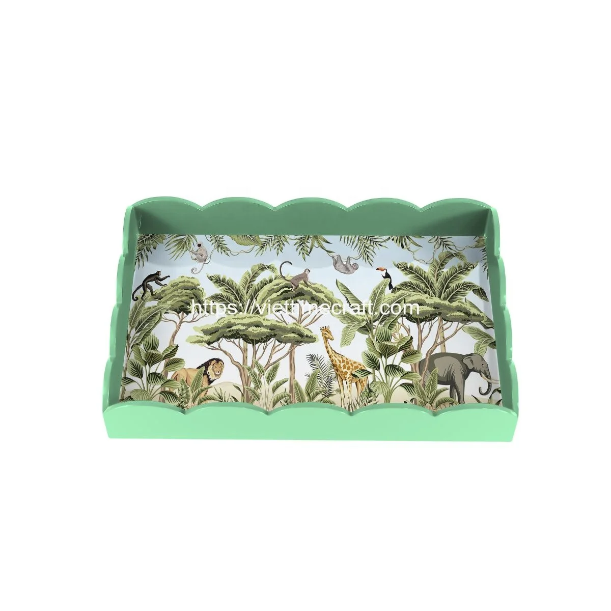 Wholesale Mid-Century Lacquer Tray, Wood Serving Tray, Tropical Design With Animal and Leaf Pattern Vietnam