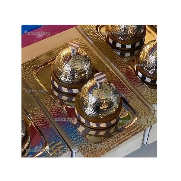 Set Of 3 Solid Wood Sweet Box With Aluminium Different Lids Table Top Kitchen Sweet Serving Box For Sale