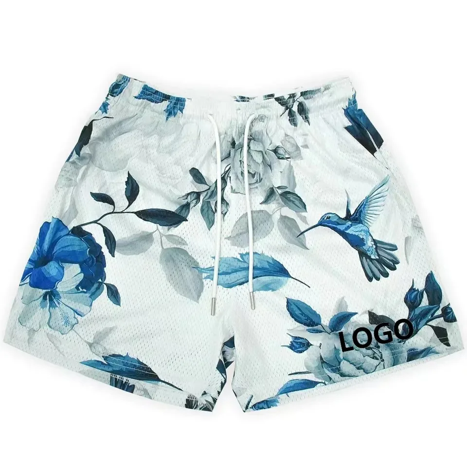 Custom Logo Wholesale All Over Print Jogger Casual Mesh Shorts Elastic Waist Mid Length Men Basketball Sublimation Mesh Shorts