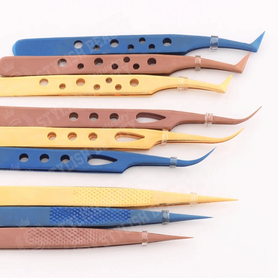 Hot Selling Eyelash Extension Tweezer Set Volume Lash Tweezers Color Tweezers Makeup Tools Private Label Customized Logo Colour