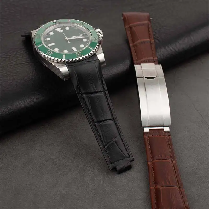 Великолепная кожа теленка с ремешком из кожи крокодила 20 мм мягкий изогнутый торцевой ремешок для часов Rolex