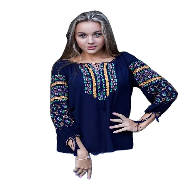 Manufacturer wholesale clothing women long sleeve round Neck floral embroidered latest casual dress high waist A Line long maxi
