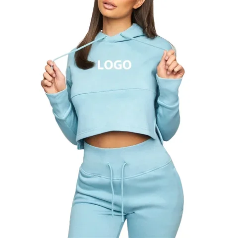 Custom OEM Wholesale Long Sleeves Crop Top Hoodie Jogger Sets Streetwear Low MOQ Fashion Wear Women Hip Hop Sets Made In PK