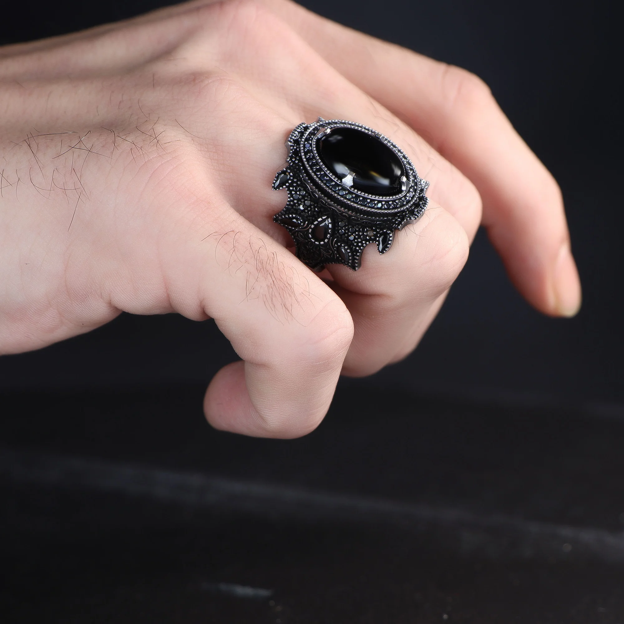 Aqeeq Oval Stone Men Ring 925 Silver Luxury Handmade Men Ring Turkish Wholesales Silver Jewelry