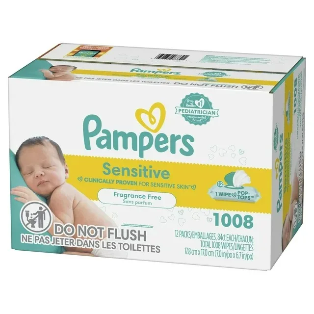 Pampers чувствительные детские салфетки 12X откидная упаковка 1008