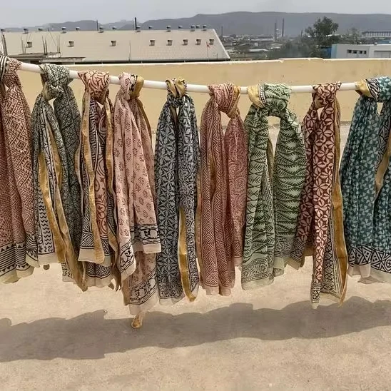 Wholesale Lot Indian Hand Block Print Beach Sarongs Soft Voile Fabric Summer Pareo Bagru Natural Organic Color