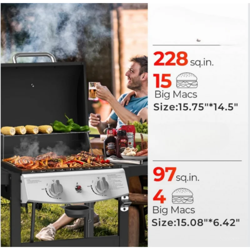 WHOLESALE Propane Gas Grill 21000 BTU with 2-Burner,325 sq.in. Outdoor BBQ Grill for Barbecue Cooking with Top Cover Lid