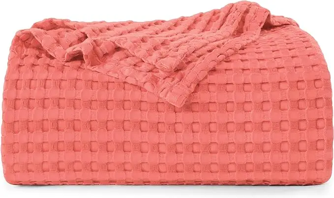 Bed 100% Cotton Queen Size for Bed Waffle Weave Blankets for Summer, Lightweight and Breathable Soft Woven Blankets for Spring