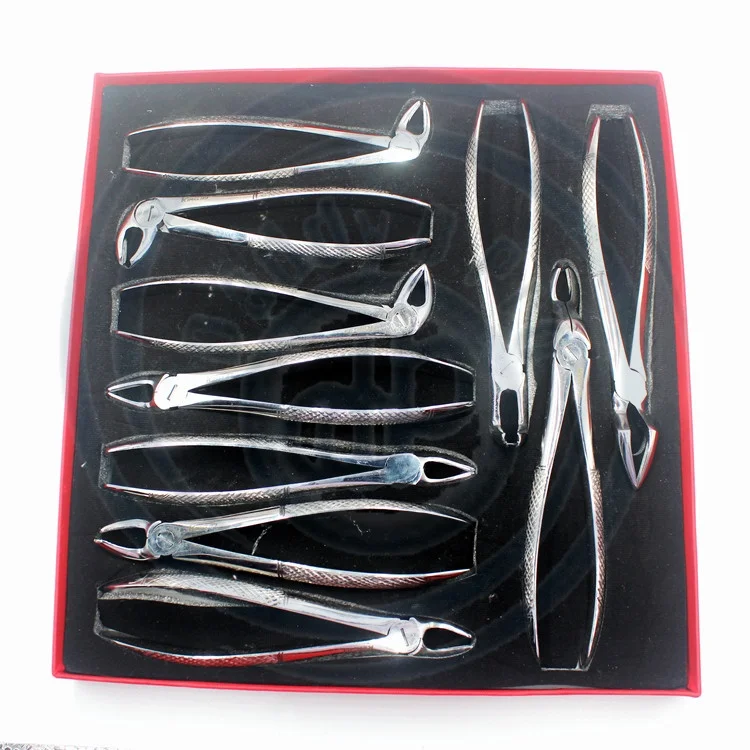 Pliers Laboratory Dental Extracting Forceps Set of 10pcs Stainless Steel Dental Instruments Dental Pliers for Dentist with Tool