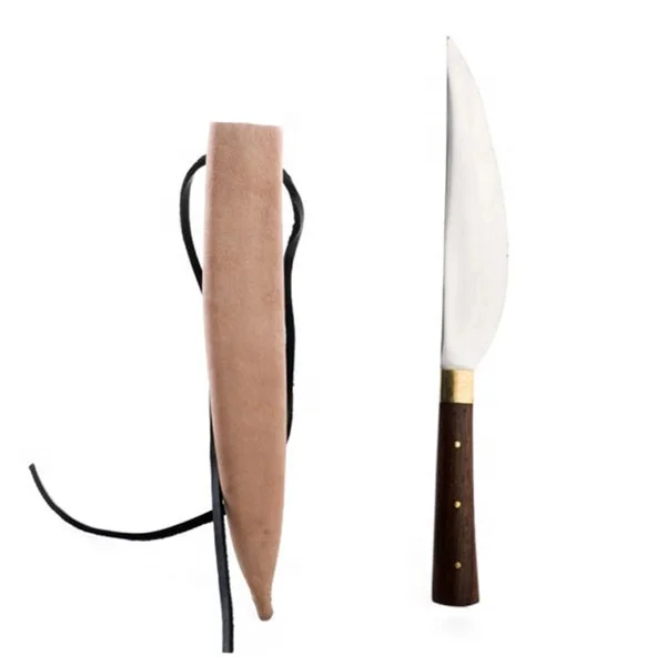 Best Value High Quality Custom Handmade Stainless Steel Medieval Utility Knife & Dining Knife With Cow Skin Leather Scabbard