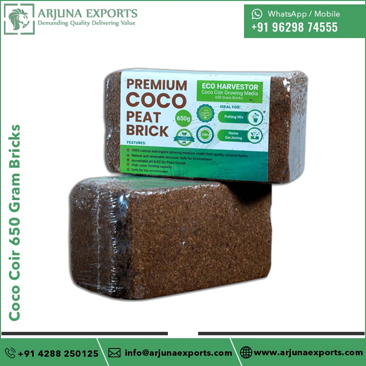Indian Supplier of Premium Quality Coir Pith or Coco Peat 650gram Bricks for Garden Supplies Potting Mix Hydroponic Growers