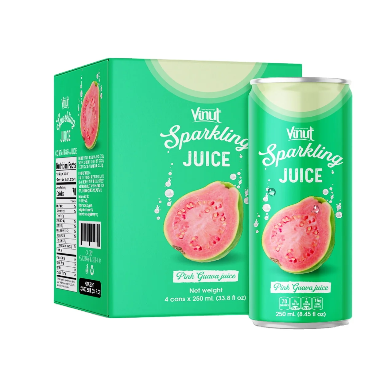 8.5 fl oz VINUT 4 Cans Sparkling water with Pink Guava Juice Company real pure Private label beverage Vietnam Product ISO Certif
