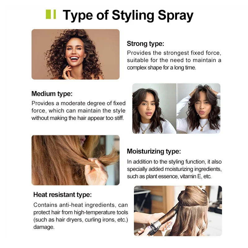 Private label quick dry volume hair style spray hair styling products holding spray for hair