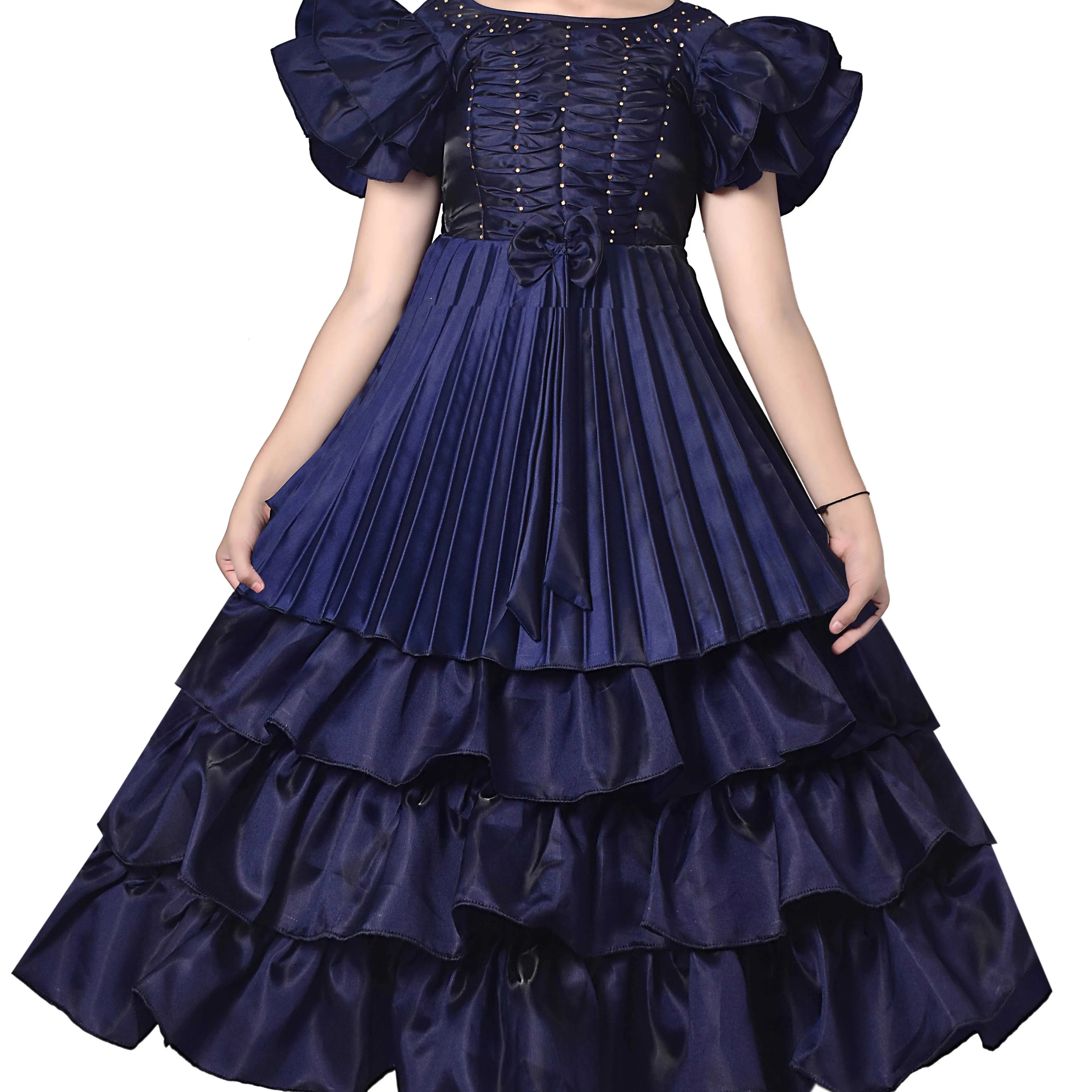 Best Quality High Rated New Design BlackBerry Silk Peals Long Gown Dress For Girls  3-10 Years In Stock Item Made In India