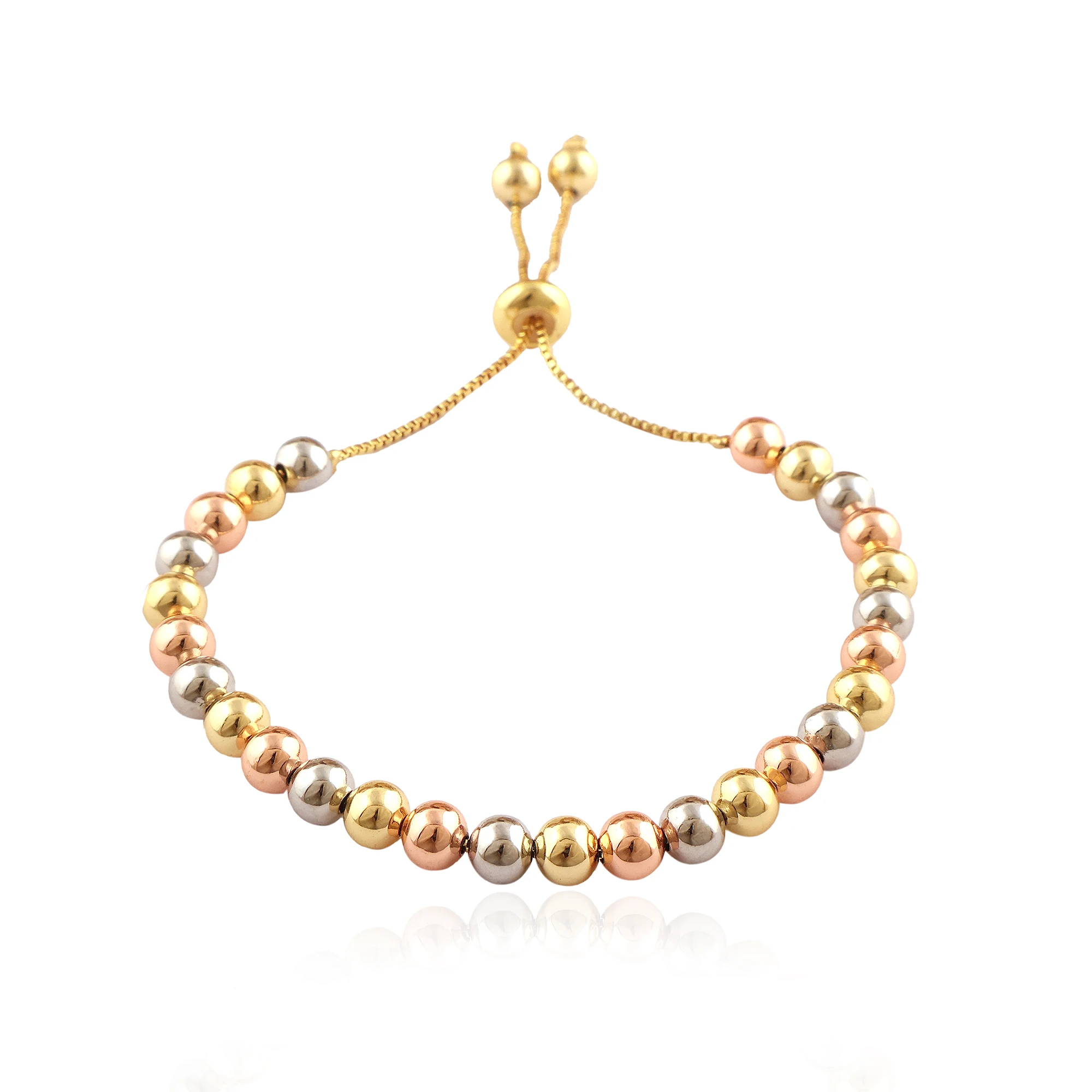 Golden beads pull tie bracelet adjustable slider lock bracelet for women round bead charm fashionable wristband bracelet