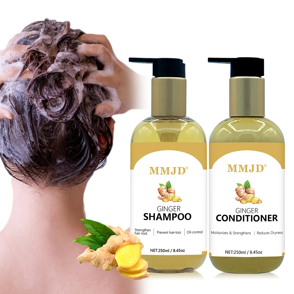 Wholesale Low MOQ Natural 100% Ginger Hair Growth Anti Hair Loss Shampoo Set Herbal Ginger Shampoo and Conditioner Set