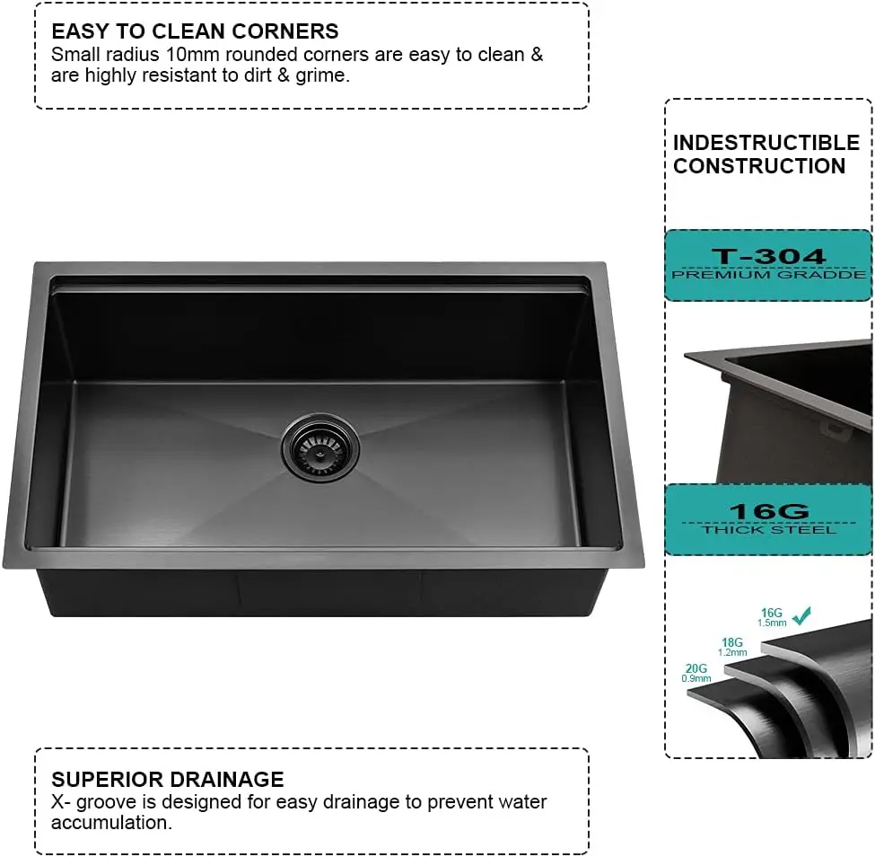 32 inch Handmade  Workstation Undermount Kitchen Sink