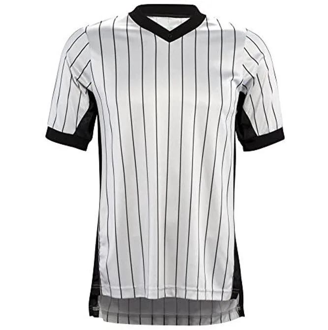 Basketball referee Shirt Black and White Stripe Short Sleeve Mesh Football Referee Shirt Men Half Zipper Collar Referee Shirt