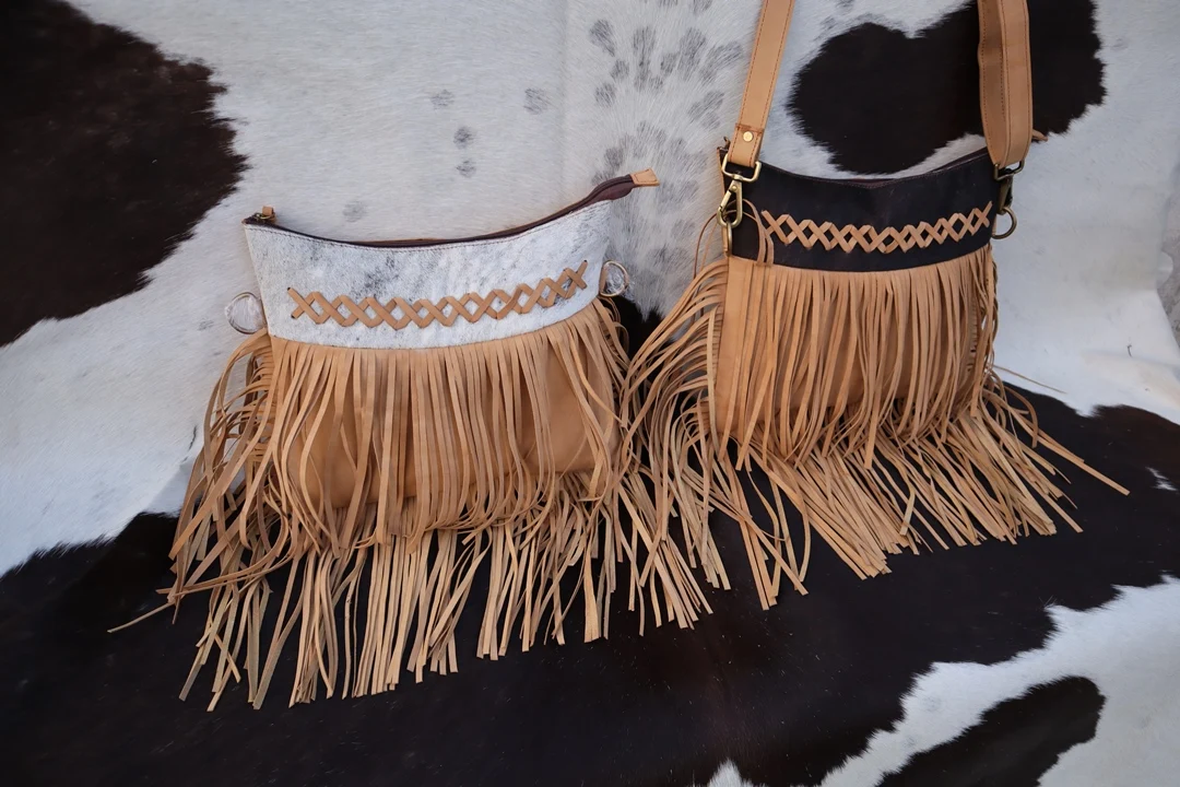 Western Stylish Crossbody Bag Vintage Style Real Cowhide High Quality Fringe Handbags Leather Sling Bag Bohemian Bags