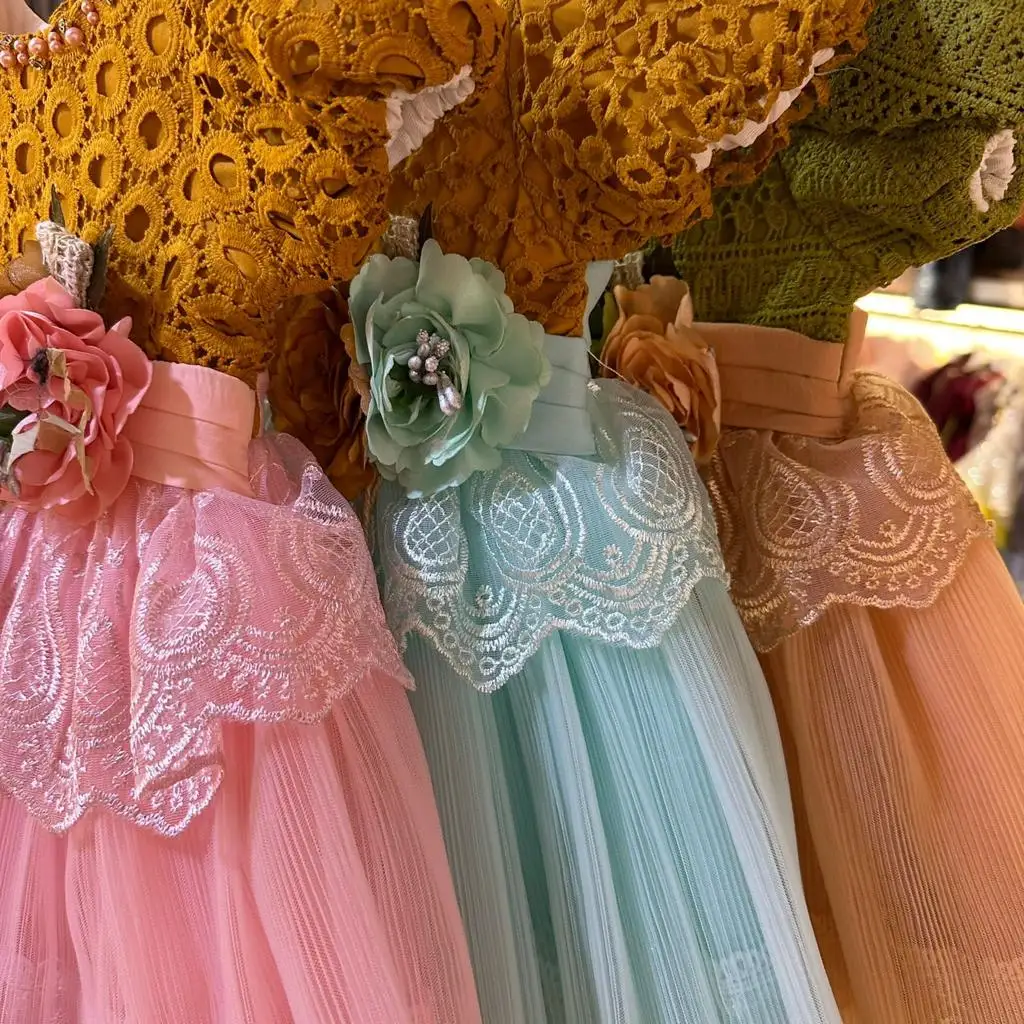 New collection cotton party design dress with hairband new fancy design kids dress for party wear