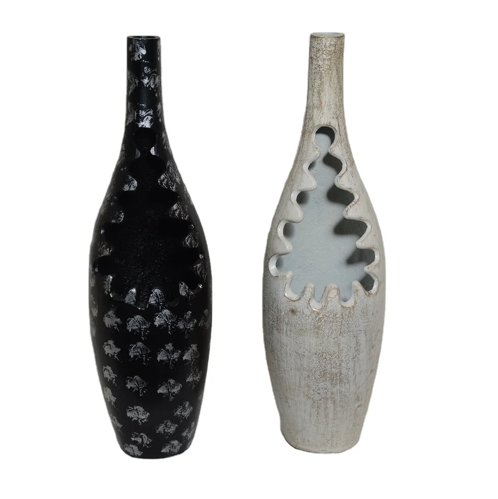 Unique Design Antique Cast Aluminium Decorative Flower Vases with Black Bronze colour  powder coated with lining textured