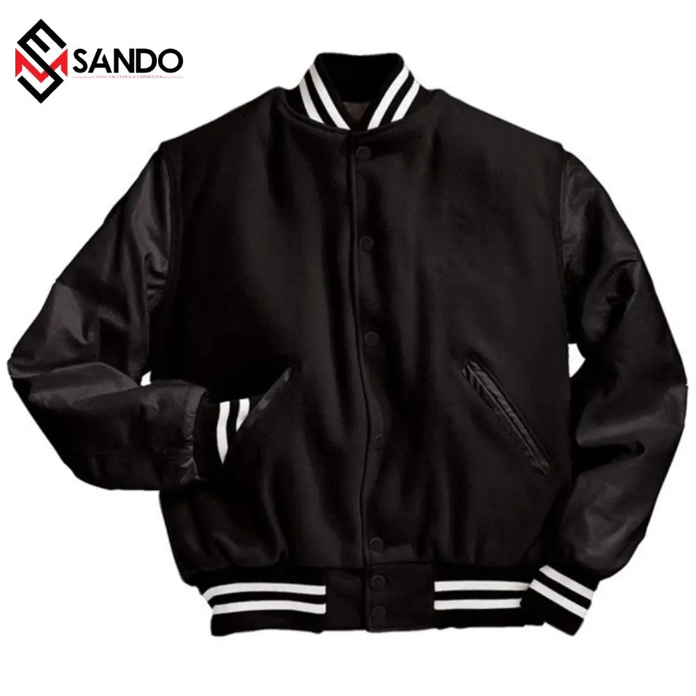 Black custom embroidery logo sleeves chenille baseball letterman varsity jacket bomber baseball jackets summer parka