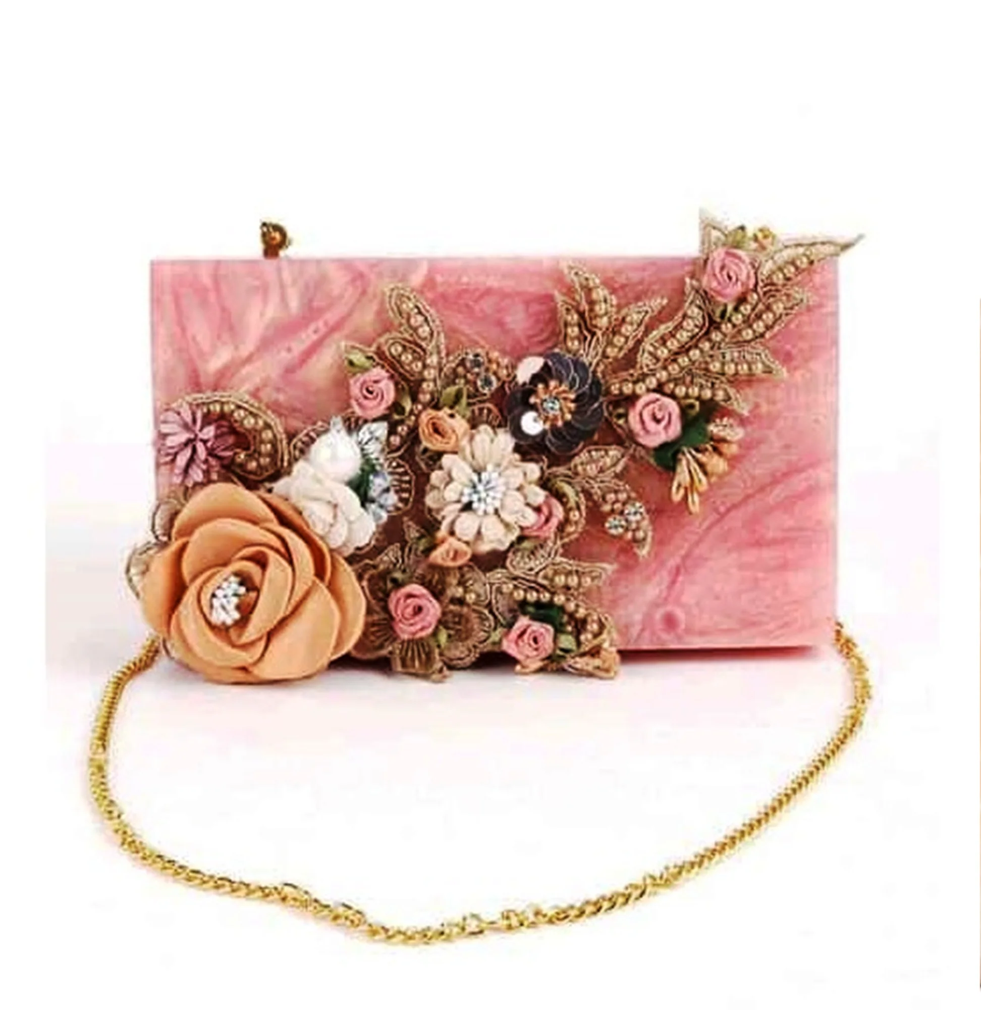 Pink Best Indian Handicraft resin type bag for women Luxury Clutch Made By Resin Wooden Metallic Custom Color Made In India